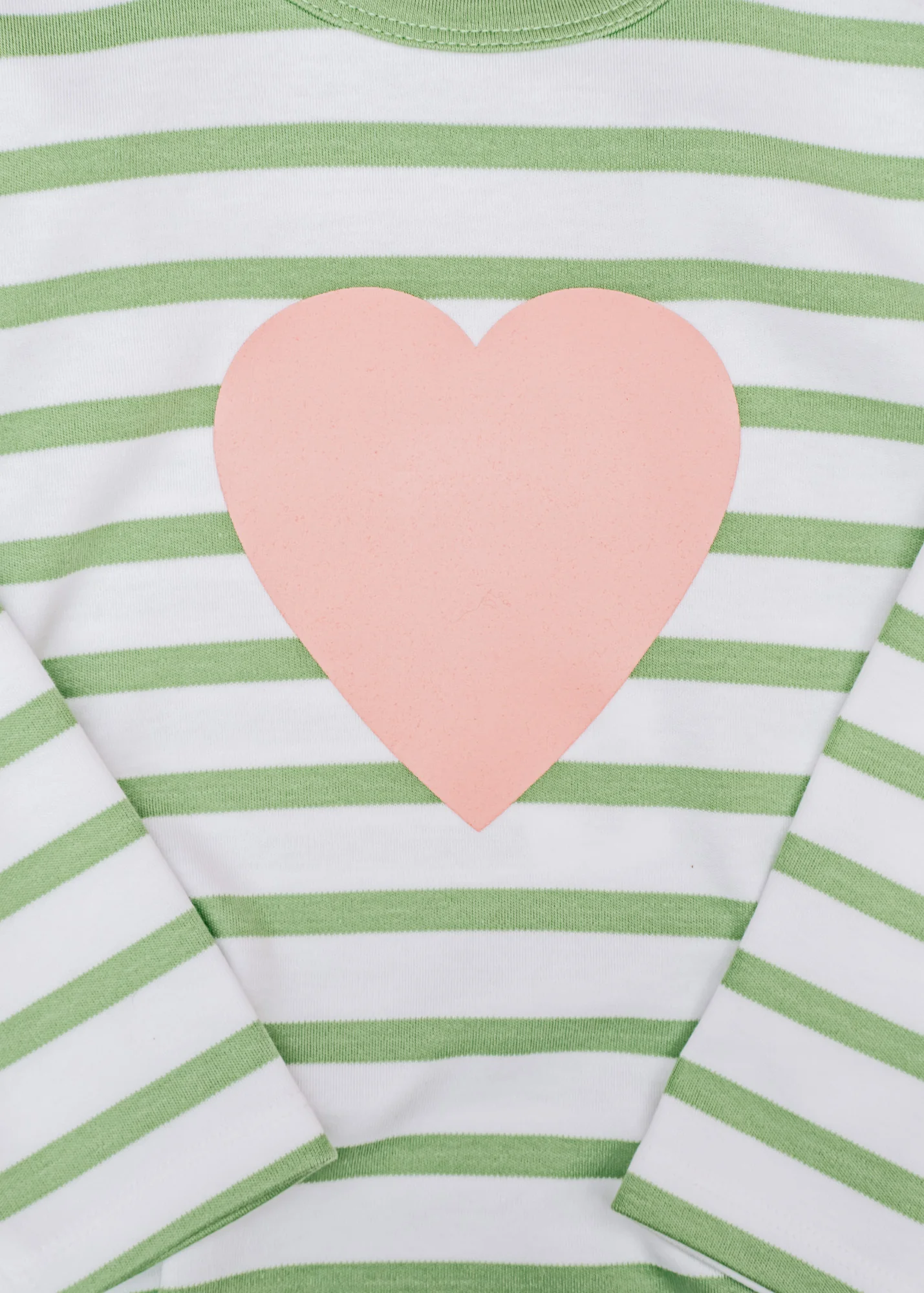 Children's Love Heart T-Shirt in Grass Green and White Breton Stripes - Image 3