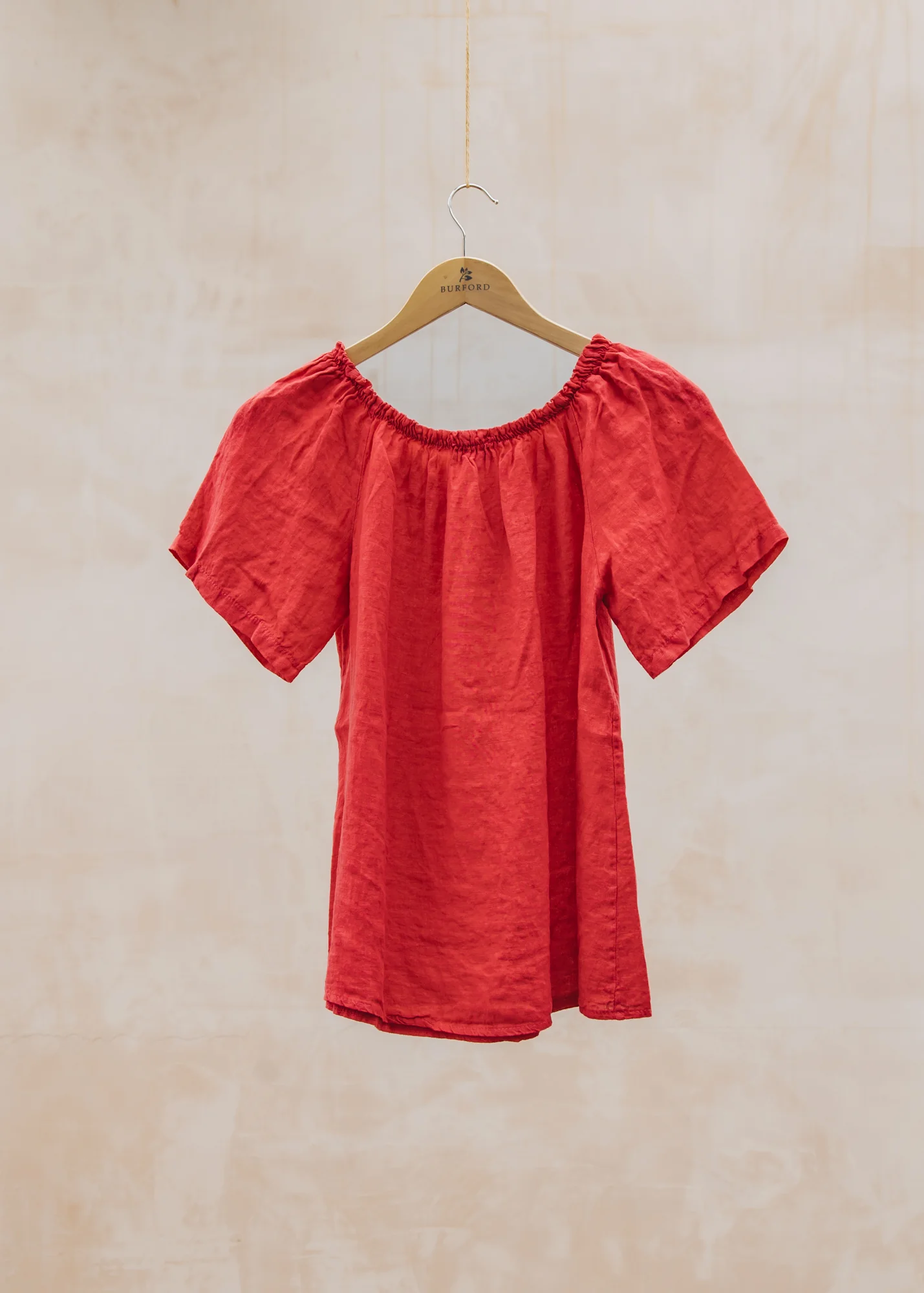 Ellie Gathered Neckline Top in Fragola Red - Image 2