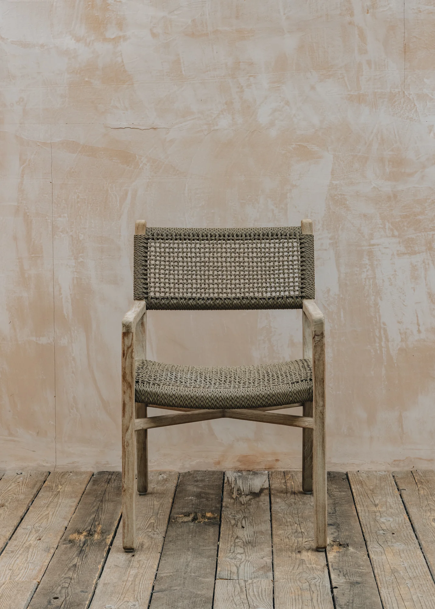 Fiona Teak Armchair in Natural Grey and Antique Weed Wicker