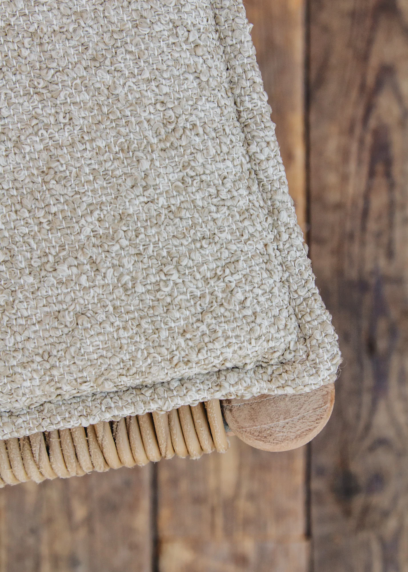 Mieke Teak Bar Chair in Natural Grey and Sand Wicker with Bouclé Cushion - Image 6