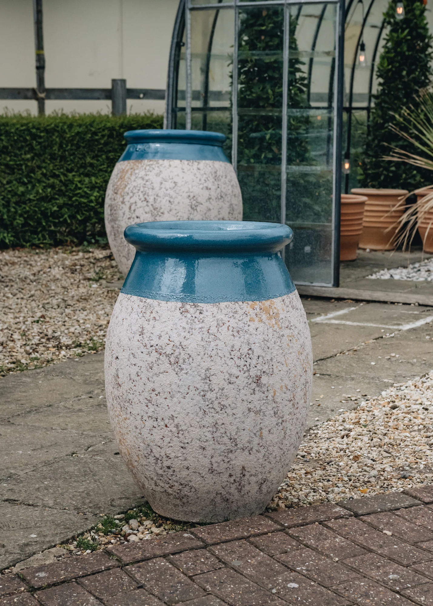 Olive Pot with Blue Neck, 70cm