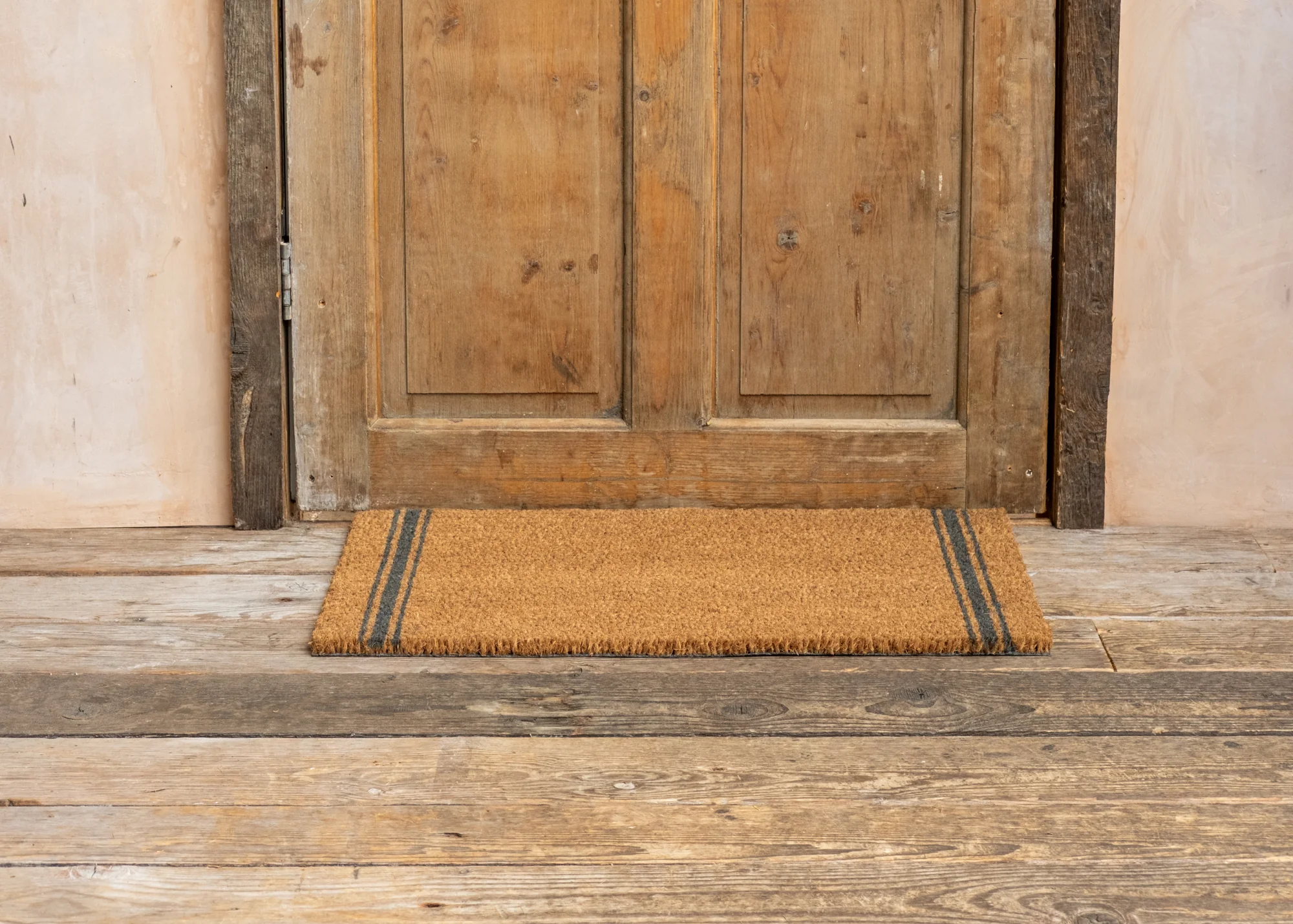 Small Natural Coir Doormat with Triple Stripe