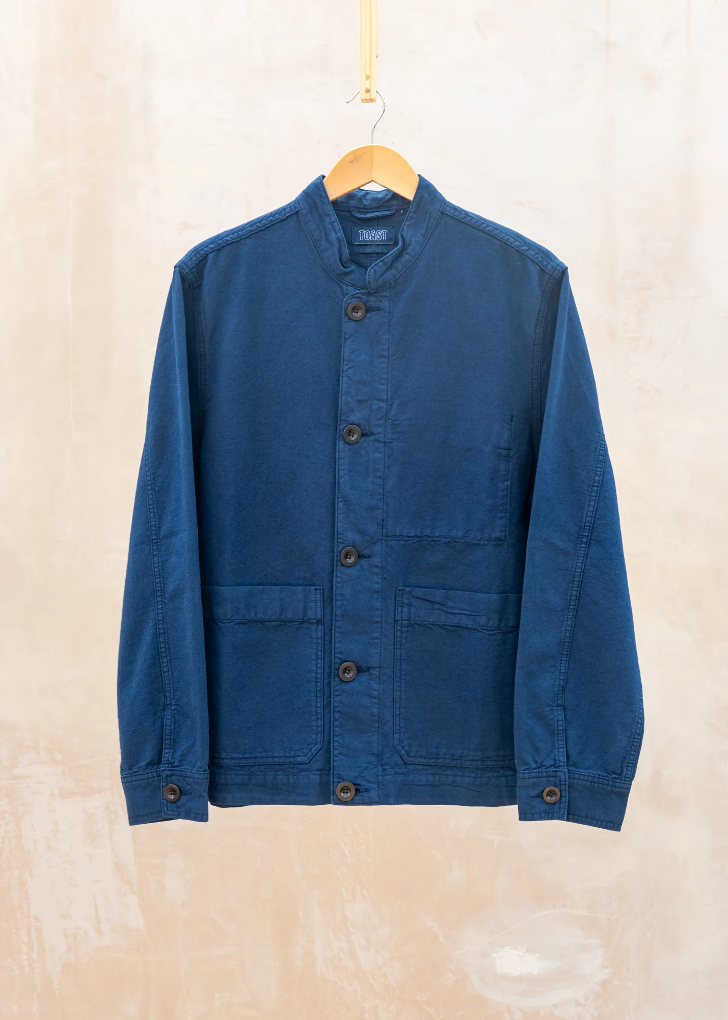 Garment Dyed Cotton Canvas Stand Collar Jacket in Uniform Blue