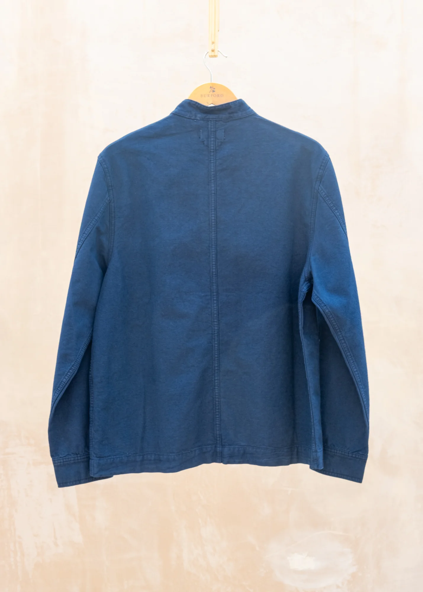 Garment Dyed Cotton Canvas Stand Collar Jacket in Uniform Blue - Image 2
